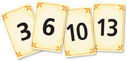 4 playing cards have values of 3, 6, 10, and 13.