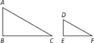 Triangle ABC is next to triangle DEF. Sides AB and BC form what appears to be a right angle in triangle ABC and sides DE and EF form what appears to be a right angle in triangle DEF.