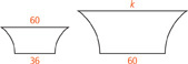 A bowl has a top that measures 60 units across and a bottom that measures 36 units across. The corresponding top and bottom on a similar bowl measure k and 60 units.
