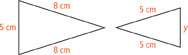 1 triangle has sides that measure 5 centimeters, 8 centimeters, and 8 centimeters. The corresponding sides on a similar triangle measure y centimeters, 5 centimeters, and 5 centimeters.