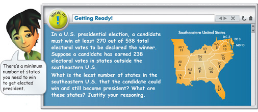 Solve it: Max says, “There’s a minimum number of states you need to win to get elected president.”