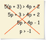 We look for an error in a solution: 5(p + 3) > 4p + 2, 5p + 3 > 4p + 2, 5p > 4p minus 1, p > negative 1.
