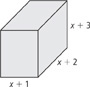 A rectangular prism has a length of x = 2 units, a width of x + 1 units, and a height of x + 3 units.