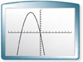 A screen from a graphing calculator displays a downward-opening parabola with its vertex at approximately (negative 3, 10). It falls to the left and right through approximately (negative 6, 0) and (0, 0).