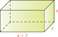 A rectangular prism has a length of x + 7, a width of x, and a height of x.