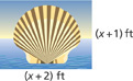 A poster of a seashell has a length of (x + 2) feet and a width of (x + 1) feet.
