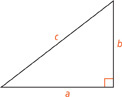 A right triangle with leg lengths a and b. The hypotenuse measures c.