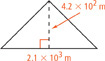 The lot is a triangle has a base that measures 2.1 times 10 meters cubed. The height is 4.2 times 10 meters squared.