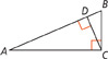 Right triangle ABC has its right angle at C, with a segment from C to D on the hypotenuse forming a right angle with the hypotenuse.