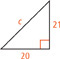 A right triangle has legs that measure 20 units and 21 units. The hypotenuse measures c units.