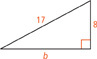 A right triangle has legs that measure 8 units and b units. The hypotenuse measures 17 units.