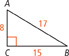 In right triangle ABC, side AC is 8 units. Side CB is 15 units long. Side AB is 17 units long.