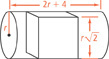 A cube with edges that measure r radical 2 units is inside a right circular cylinder with radius r and length 2r + 4.