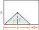 A shaded triangle with a base length of x and a height of 2 units sits inside a rectangle with a length of x + 2 and a height of x units.