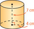 A right circular cylinder has a radius of 4 centimeters and a height of 7 centimeters.