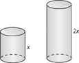 Two cylinders have identical bases with heights of x and 2x respectively.