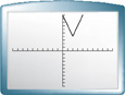 A v-shaped graph on a calculator screen falls from (0, 9) to a vertex at (2, 4), and then rises through (4, 9). All points are approximate.