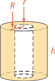 A cylinder has a height of h and a radius of capital R, a whole in the cylinder has a height of h and a radius of lowercase r.