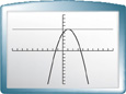 A graphing calculator screen of a downward-opening parabola has a horizontal line that intersects the parabola’s vertex at one point, showing that there is one solution.