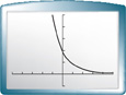 A graphing calculator screen of a curve falls through (0, 2) and (1, 1), toward the x-axis. All values are approximate.