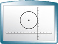 A graphing calculator screen of a circle with a center at (negative 3, 4) passes through (negative 6, 4), (negative 3, 6.5), (0, 4), and (negative 3, 1.5). All values are approximate.