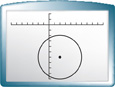 A graphing calculator screen of a circle with a center at (2, negative 6) passes through (negative 2, negative 6), (2, negative 2), (6, negative 6), and (2, negative 10). All values are approximate.