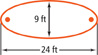A horizontal ellipse has a major axis measuring 24 feet inside the ellipse and a minor axis measuring 9 feet inside the ellipse.