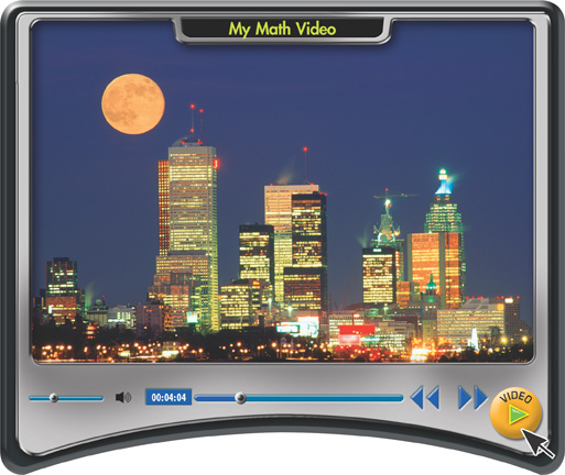 A my math video screen: a city skyline at night.