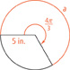 A circle with a central angle measuring 4 pi over 3 in radians, and a radius measuring 5 inches. The intercepted arc is a length of a.