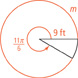 A circle with a central angle measuring 11 pi over 6, and a radius measuring 9 feet. The intercepted arc is a length of m.