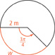 A circle with a central angle measuring (3 pi over 4), and a radius measuring 2 meters. The intercepted arc is a length of w.