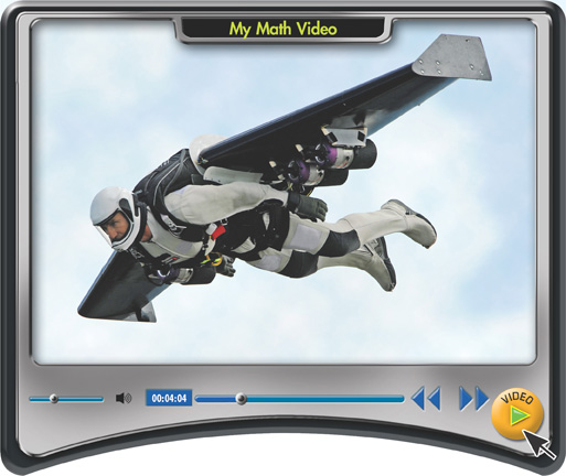 A my math video screen: a pilot uses rocket-propelled wings.