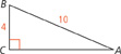 Right triangle A C B, with leg B C of length 4 and hypotenuse A B of length 10.