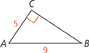 Right triangle A C B, with leg A C of length 5 and hypotenuse A B of length 9.