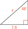 A right triangle with a 48-degree angle, an opposite leg of length 7.9, and a hypotenuse of length x.