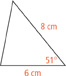 A triangle with sides of length 6 and 8 centimeters including a 51-degree angle.