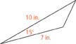 A triangle with sides of length 7 and 10 inches including a 15-degree angle.