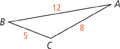 Triangle A B C, with a = 5, b = 8, and c = 12.