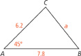 Triangle A B C, with b = 6.2, c = 7.8, and angle A measuring 45 degrees.
