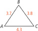 Triangle A B C, with the following measurements: A B, 3.7; A C, 4.3; B C, 3.8.