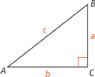 Right triangle A B C with standard side lengths and the right angle at C.