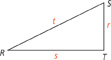 Triangle R S T, with the following side lengths: R S, t; S T, r; R T, s.