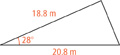 A triangle with sides of length 18.8 and 20.8 meters including a 28-degree angle.