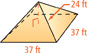 A pyramid has a base measuring 37 feet on all sides and a height of 24 feet.