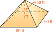 A pyramid has a base measuring 80 feet by 60 feet, and a height of 50 feet.