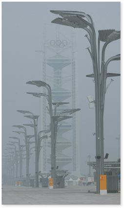 Smog covering Beijing in 2008 just few days before the Summer Olympics.