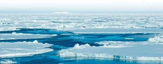 Melting ice caps in the ocean.