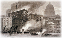 A photograph of explosion at London’s City Flour Mills in 1872.