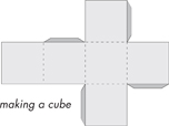 A partially folded cut out pattern for a cube.