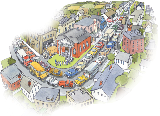 A visual analogy shows a comparison between a traffic jam in town with and an uncontrolled cell growth.